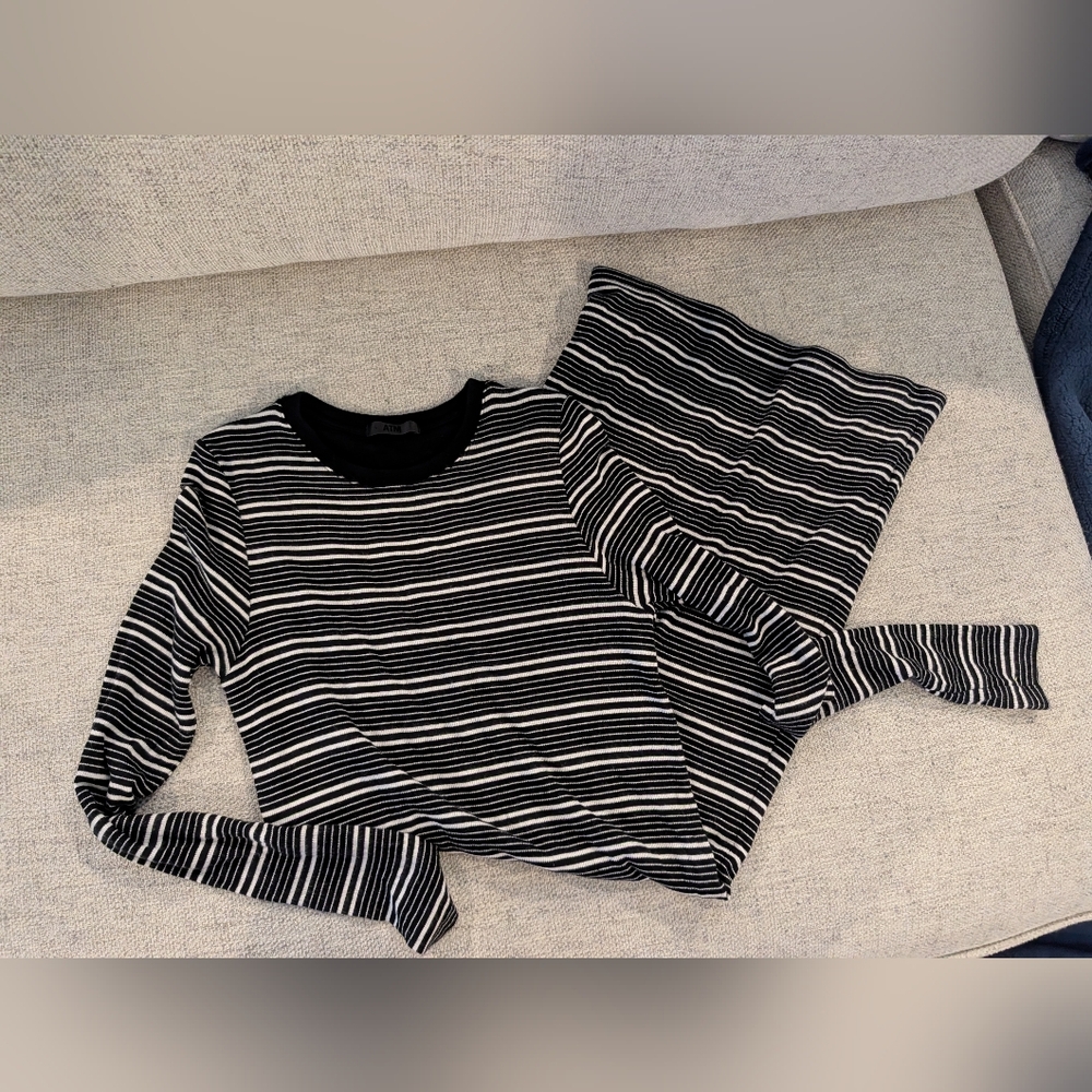 ATM Anthony Thomas Melillo Black and White Striped Long Sleeve Dress